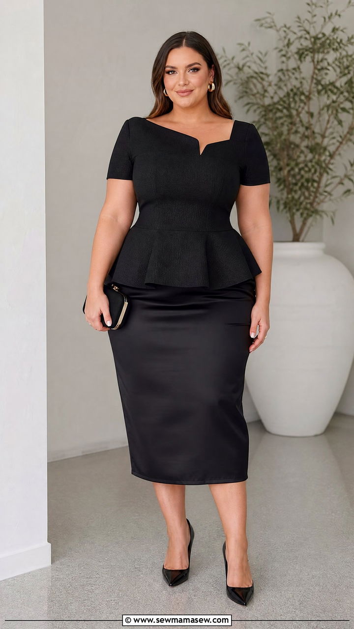 Plus Size Peplum Top And Skirt Cocktail Outfit - 20 plus size cocktail outfit ideas