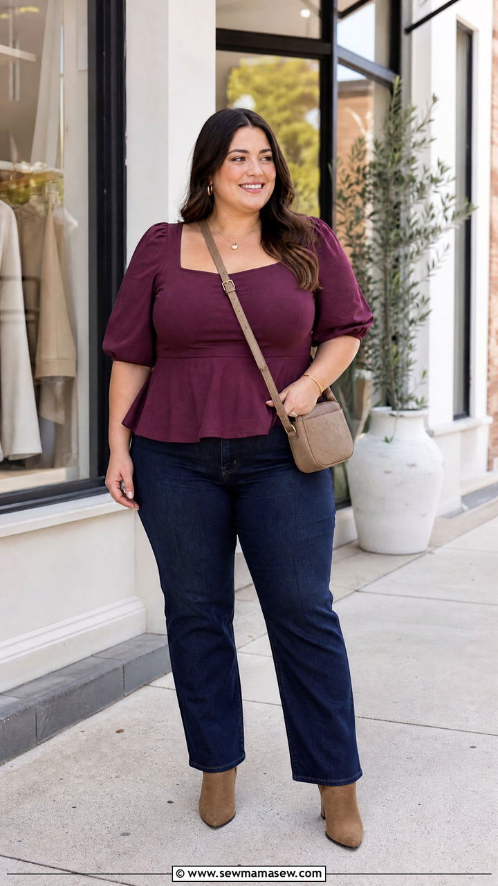 Plus Size Peplum Top And Straight Jeans Outfit - 20 plus size outfits for rectangle shape