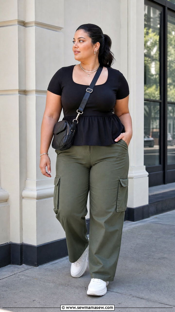 Plus Size Peplum Top With Cargo Pants - 20 plus size peplum top outfit ideas