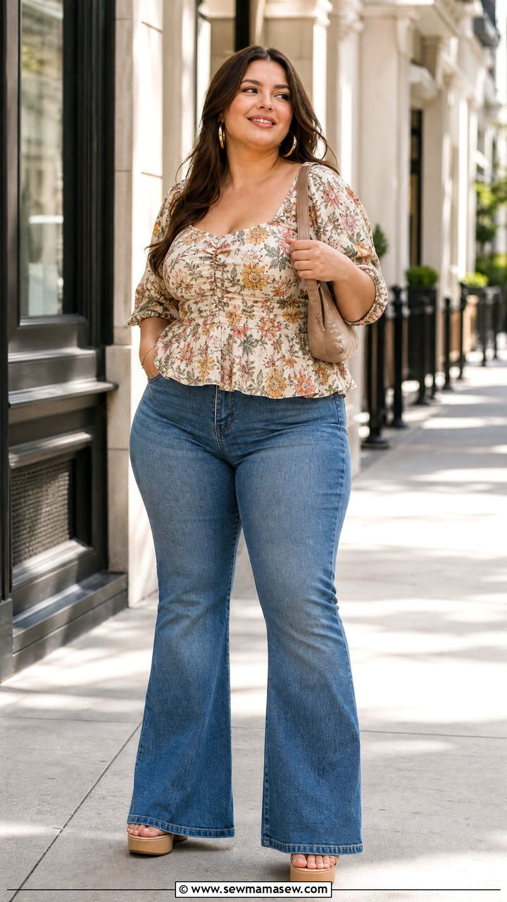Plus Size Peplum Top With Flare Jeans - 20 plus size peplum top outfit ideas