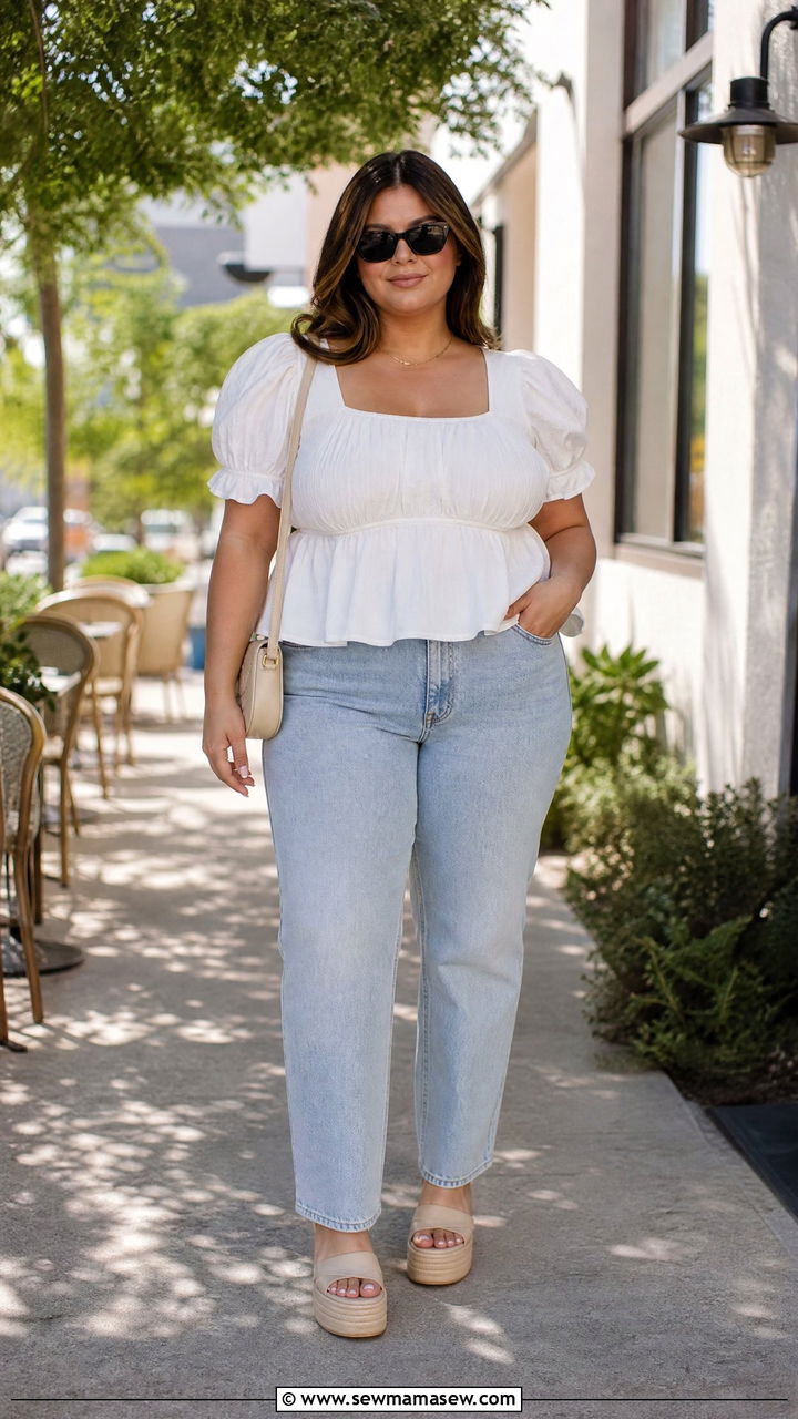 Plus Size Peplum Top With Jeans Outfit - 20 plus size cute summer tops outfit ideas