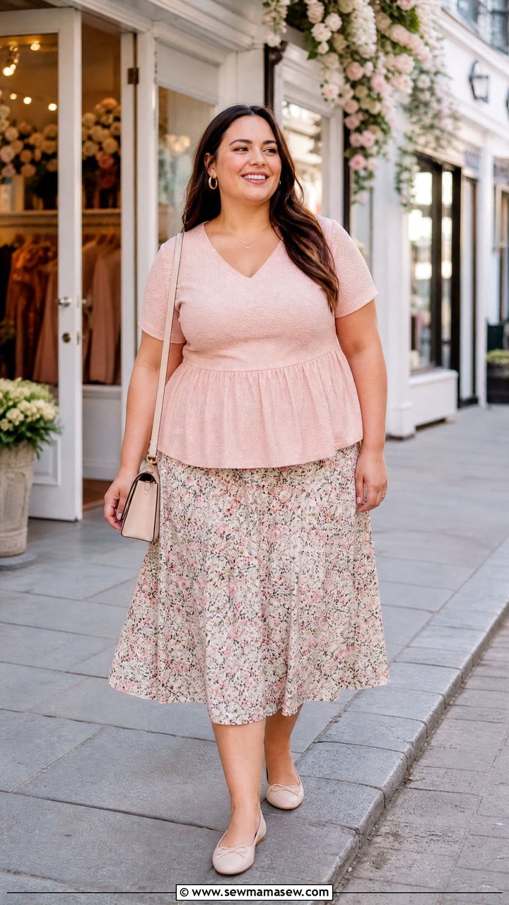 Plus Size Peplum Top With Midi Skirt - 20 plus size peplum top outfit ideas