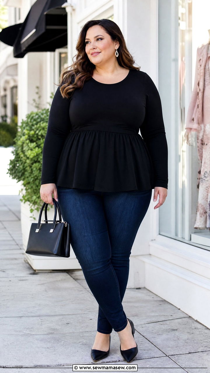 Plus Size Peplum Top With Skinny Jeans - 20 plus size off duty top outfit ideas