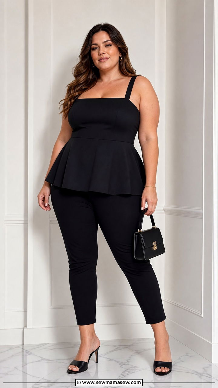 Plus Size Peplum Top With Slim Pants Outfit - 20 plus size going out top outfit ideas