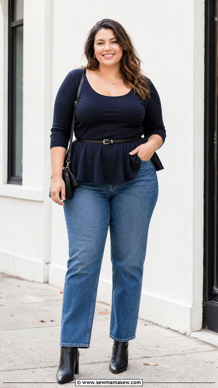 Plus Size Peplum Top With Straight Jeans Outfit - 20 plus size outfits for broad shoulders