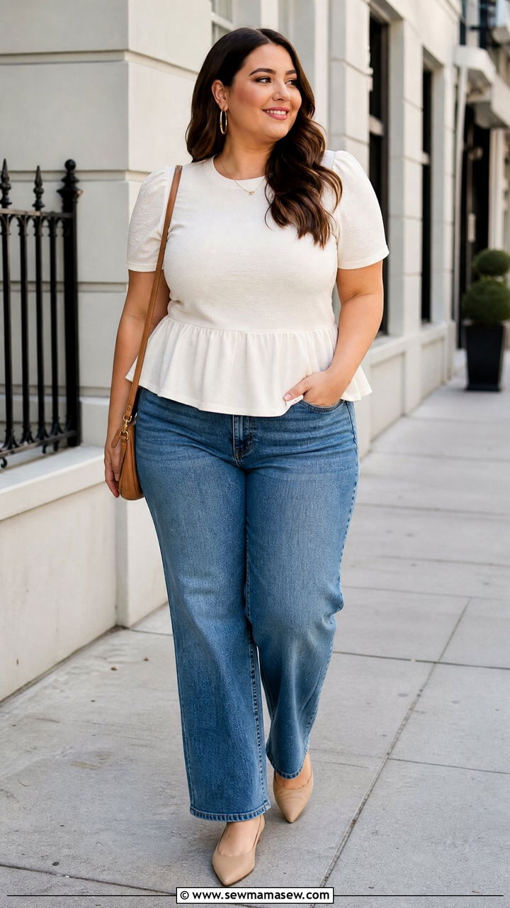 Plus Size Peplum Top With Straight Leg Jeans - 20 plus size peplum top outfit ideas