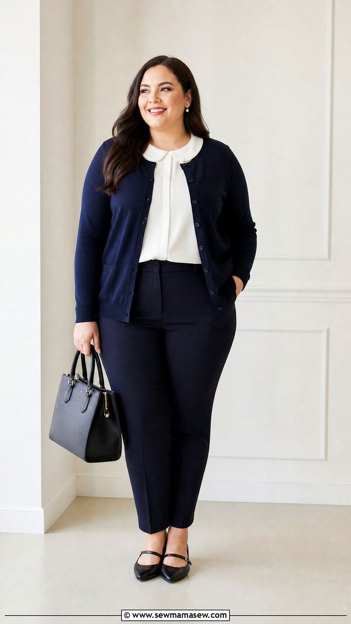 Plus Size Peter Pan Collar Top Outfit - 20 plus size preppy top outfit ideas