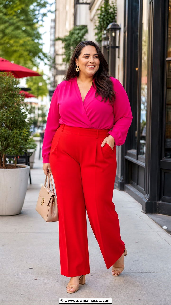 Plus Size Pink And Red Color Block Outfit - 20 plus size bright color outfit ideas