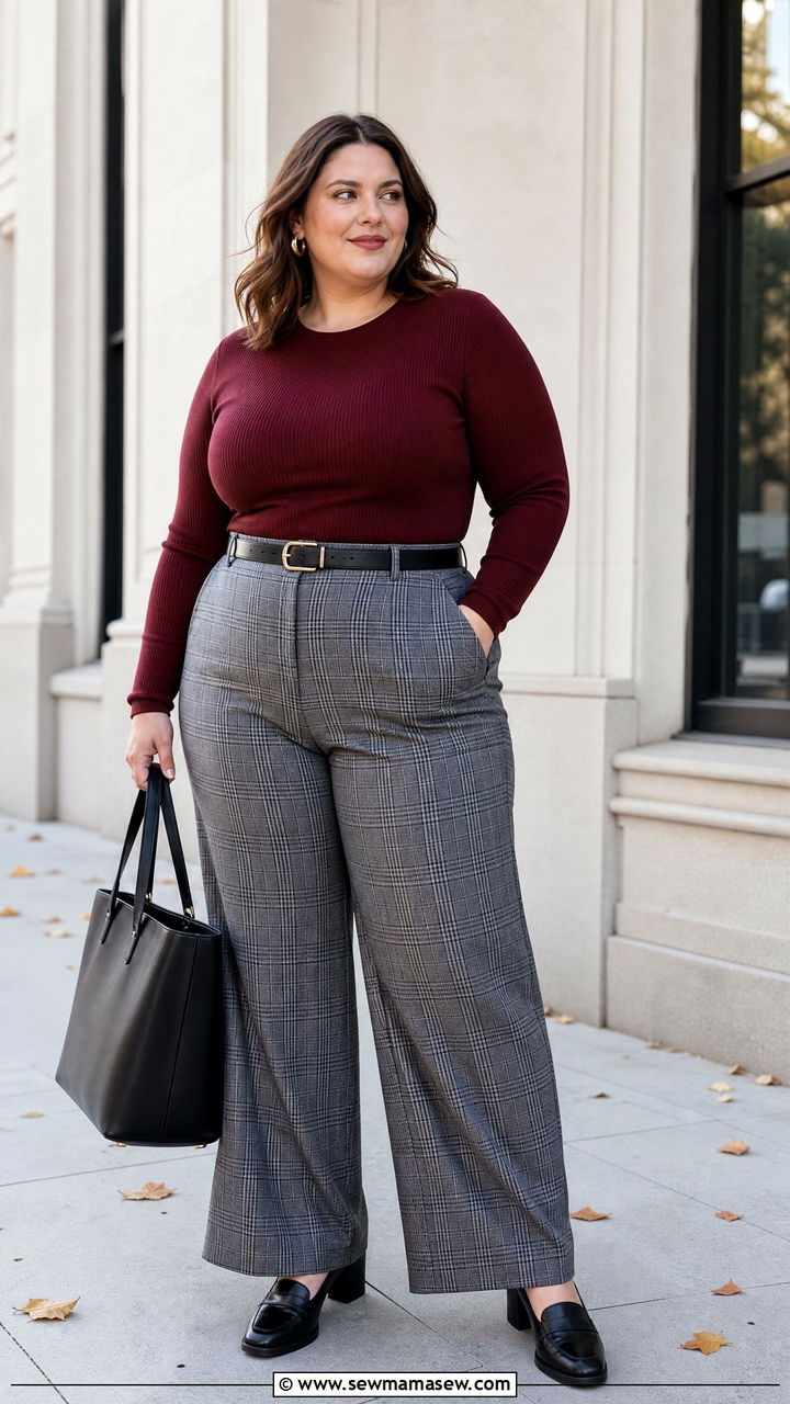 Plus Size Plaid Pants With Knit Top - 20 plus size fall fashion outfit ideas