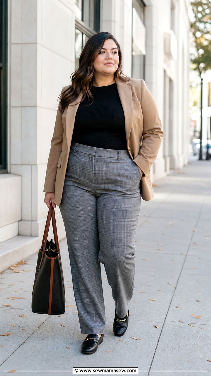 Plus Size Plaid Pants Work Outfit - 20 plus size fall outfit ideas for work