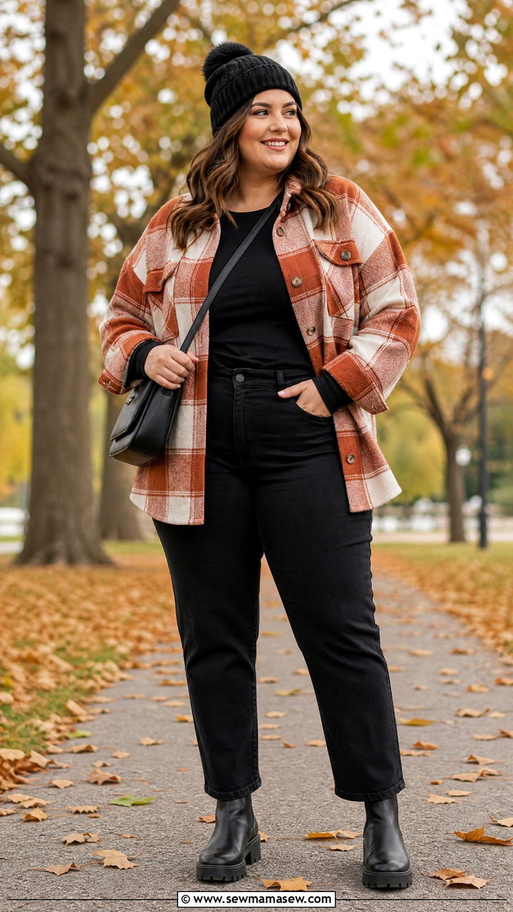 Plus Size Plaid Shacket Outfit - 20 plus size fall outfits