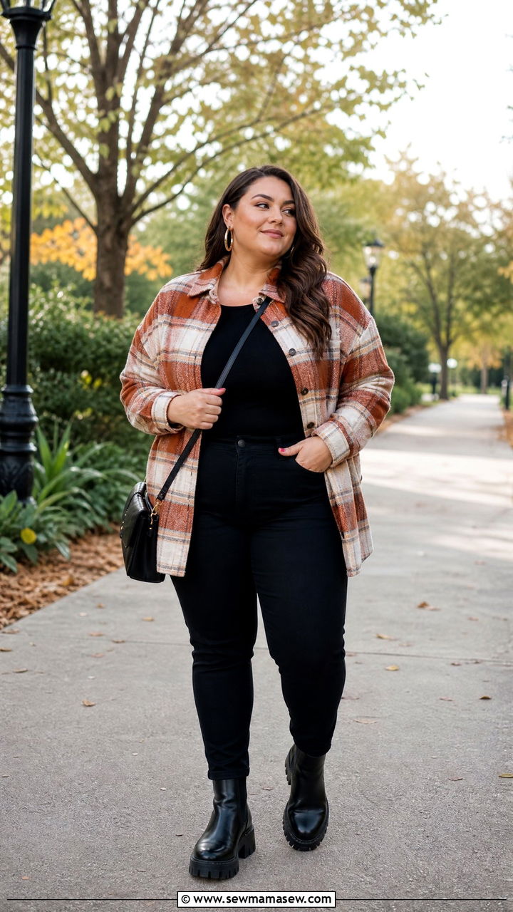 Plus Size Plaid Shacket Outfit - 20 plus size fall outfit ideas 2026