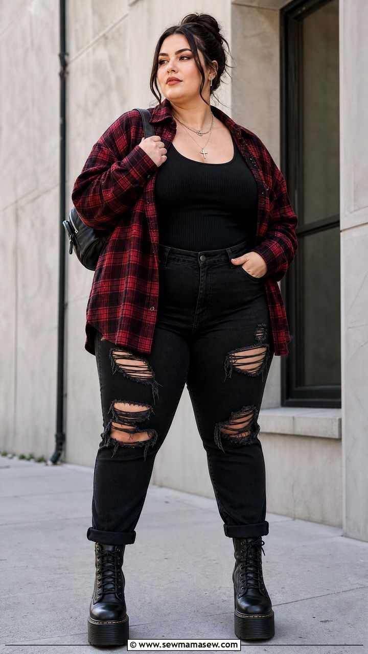Plus Size Plaid Shirt Grunge Outfit - 20 plus size grunge top outfit ideas
