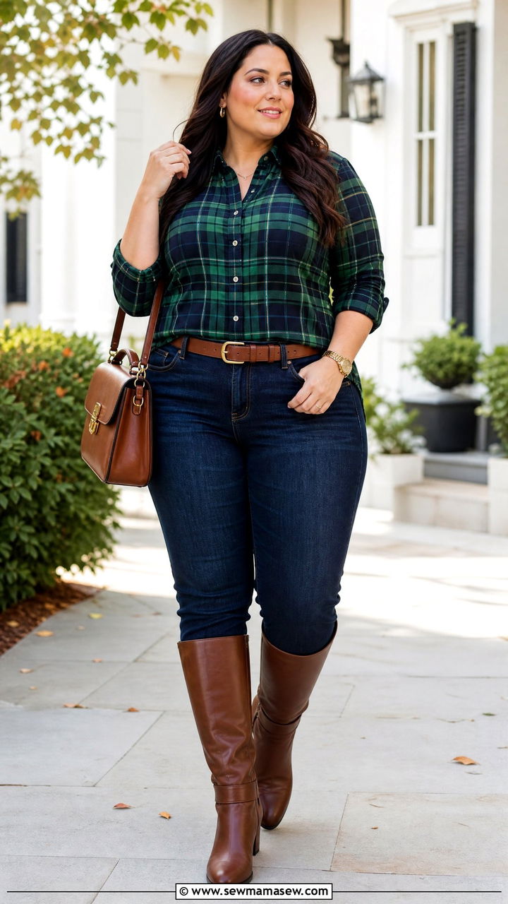 Plus Size Plaid Shirt Outfit - 20 plus size preppy top outfit ideas