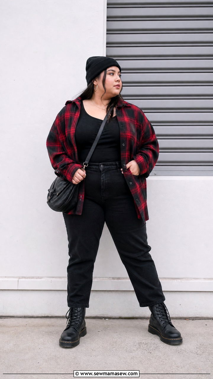 Plus Size Plaid Shirt Outfit - 20 plus size edgy outfit ideas