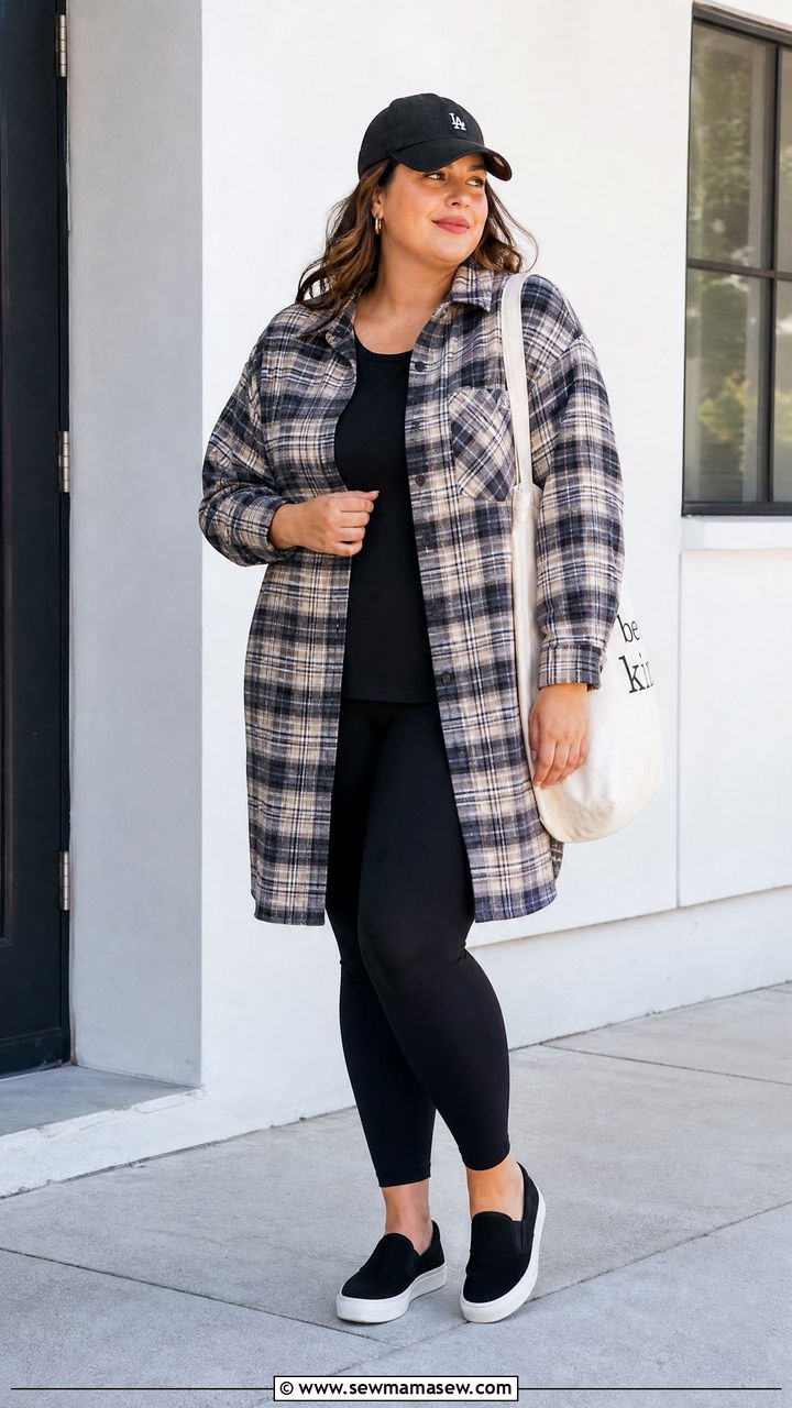 Plus Size Plaid Shirt With Black Leggings - 20 plus size plaid shirt outfit ideas
