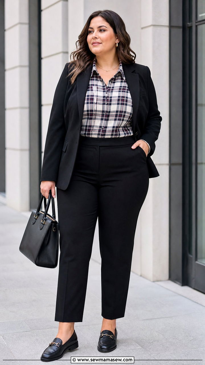 Plus Size Plaid Shirt With Blazer - 20 plus size plaid shirt outfit ideas