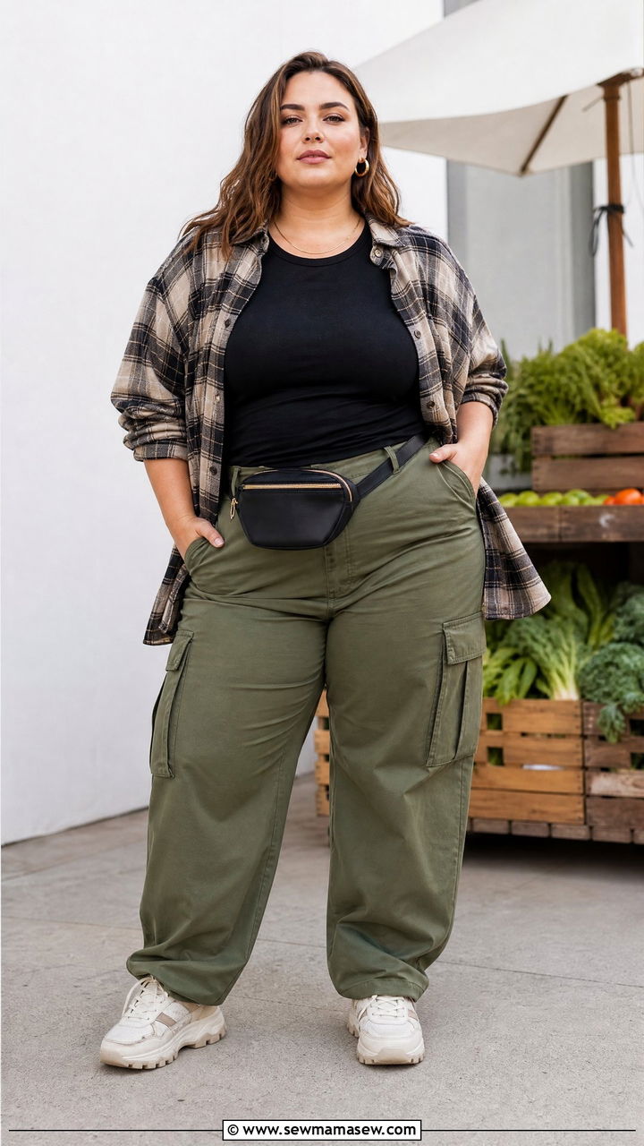 Plus Size Plaid Shirt With Cargo Pants - 20 plus size plaid shirt outfit ideas
