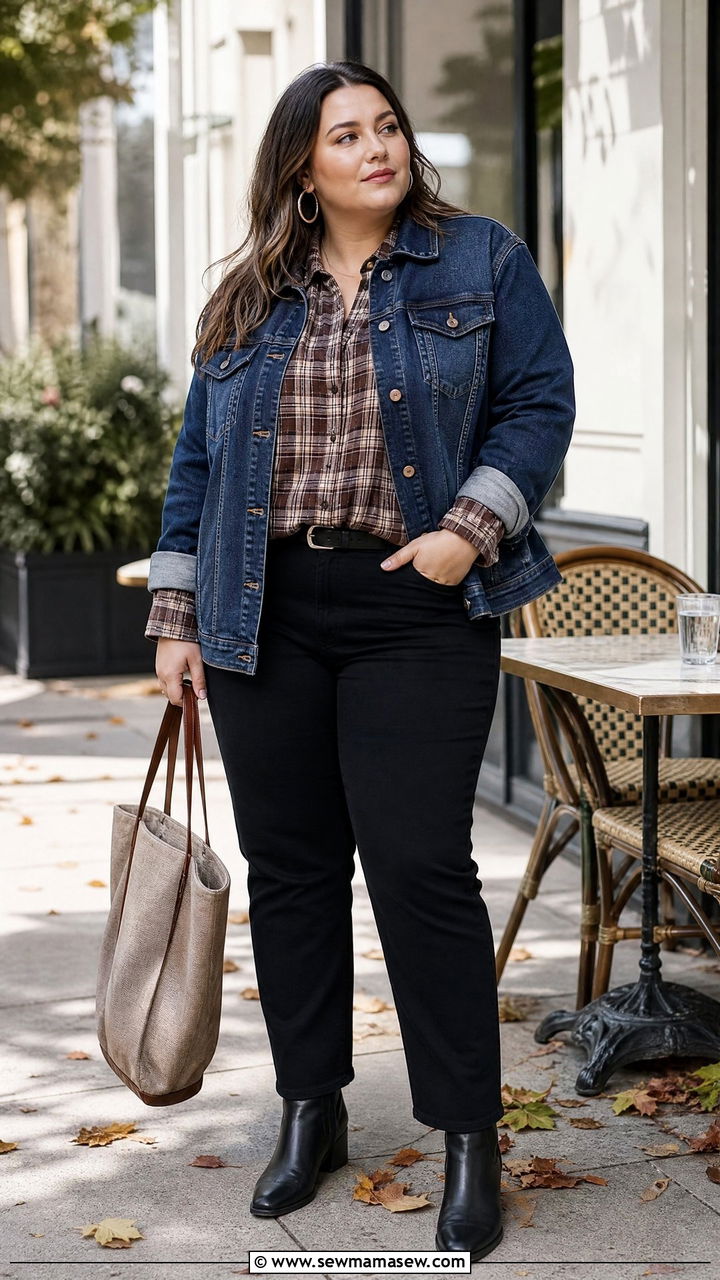 Plus Size Plaid Shirt With Denim Jacket - 20 plus size plaid shirt outfit ideas
