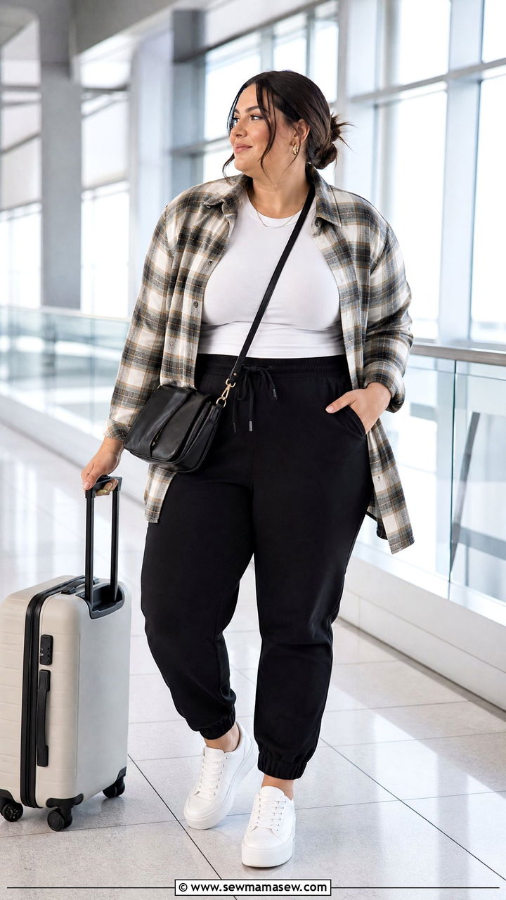 Plus Size Plaid Shirt With Joggers - 20 plus size plaid shirt outfit ideas