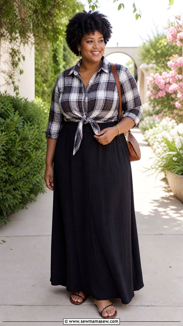 Plus Size Plaid Shirt With Maxi Skirt - 20 plus size plaid shirt outfit ideas