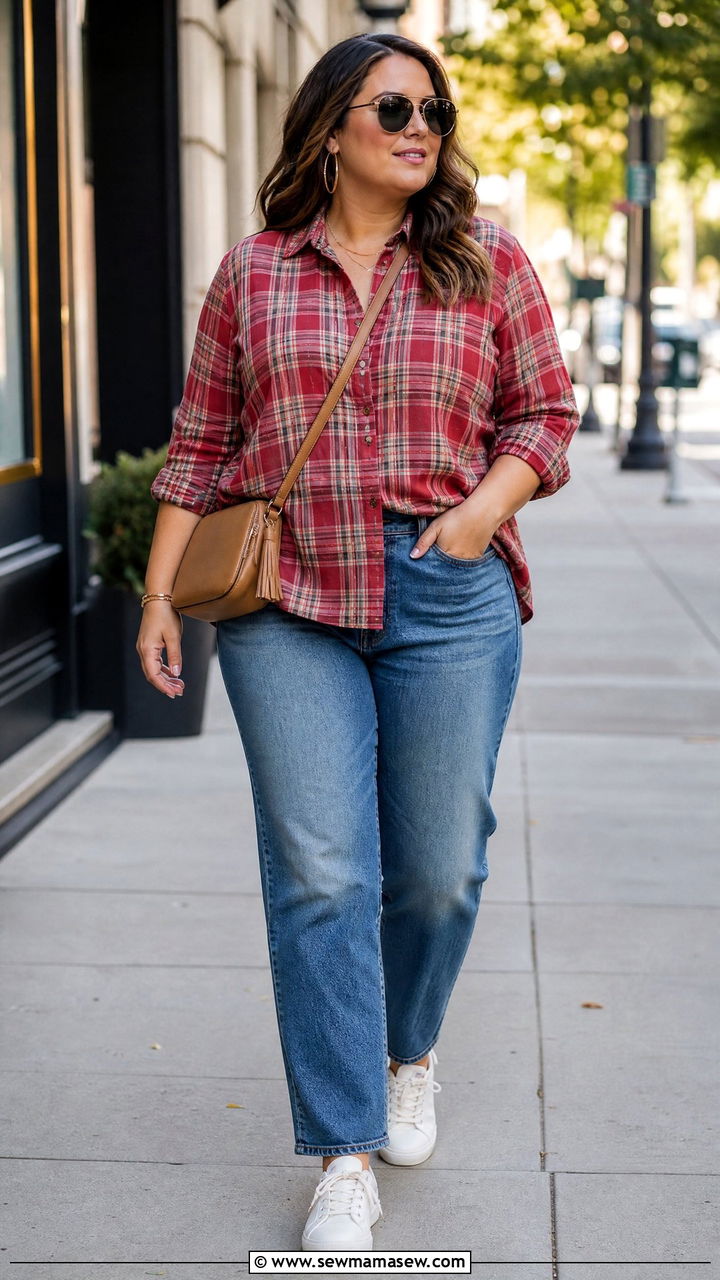 Plus Size Plaid Shirt With Straight Leg Jeans - 20 plus size plaid shirt outfit ideas