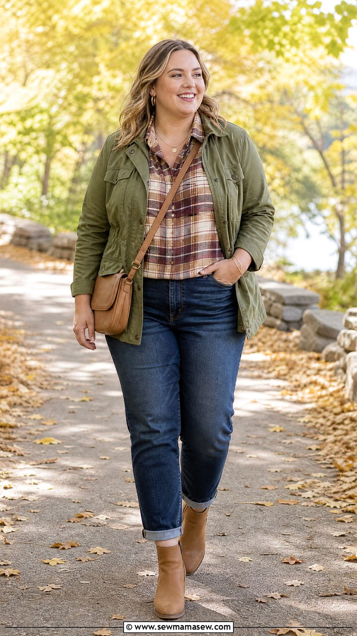 Plus Size Plaid Shirt With Utility Jacket - 20 plus size plaid shirt outfit ideas
