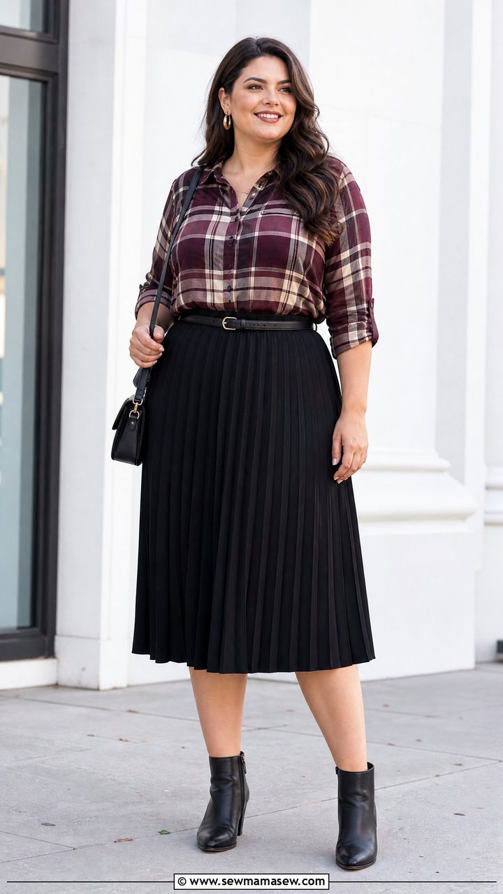Plus Size Plaid Top With Midi Skirt - 20 plus size plaid top outfit ideas