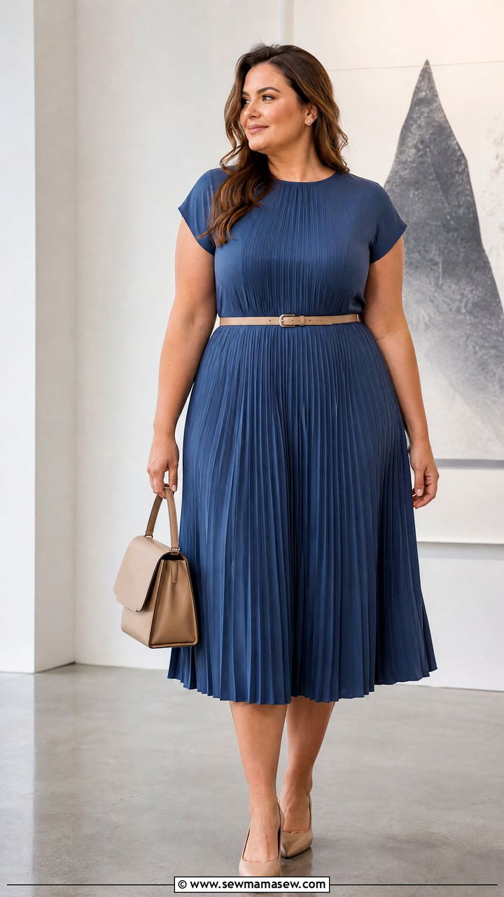 Plus Size Pleated A Line Dress With Pointed Flats - 20 plus size a-line dress outfit ideas