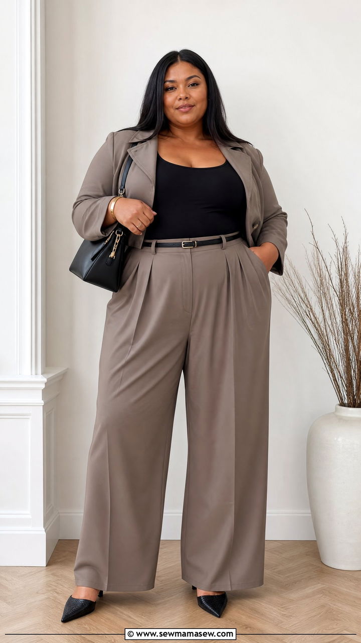 Plus Size Pleated Pants And Bodysuit Outfit - 20 plus size outfits to look slimmer