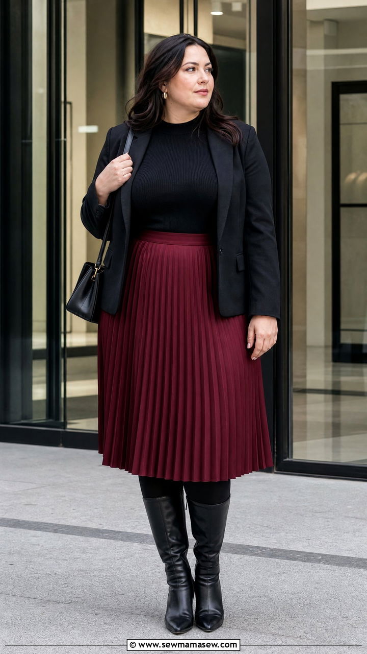 Plus Size Pleated Skirt And Blazer Work Outfit - 20 plus size winter outfit ideas for work