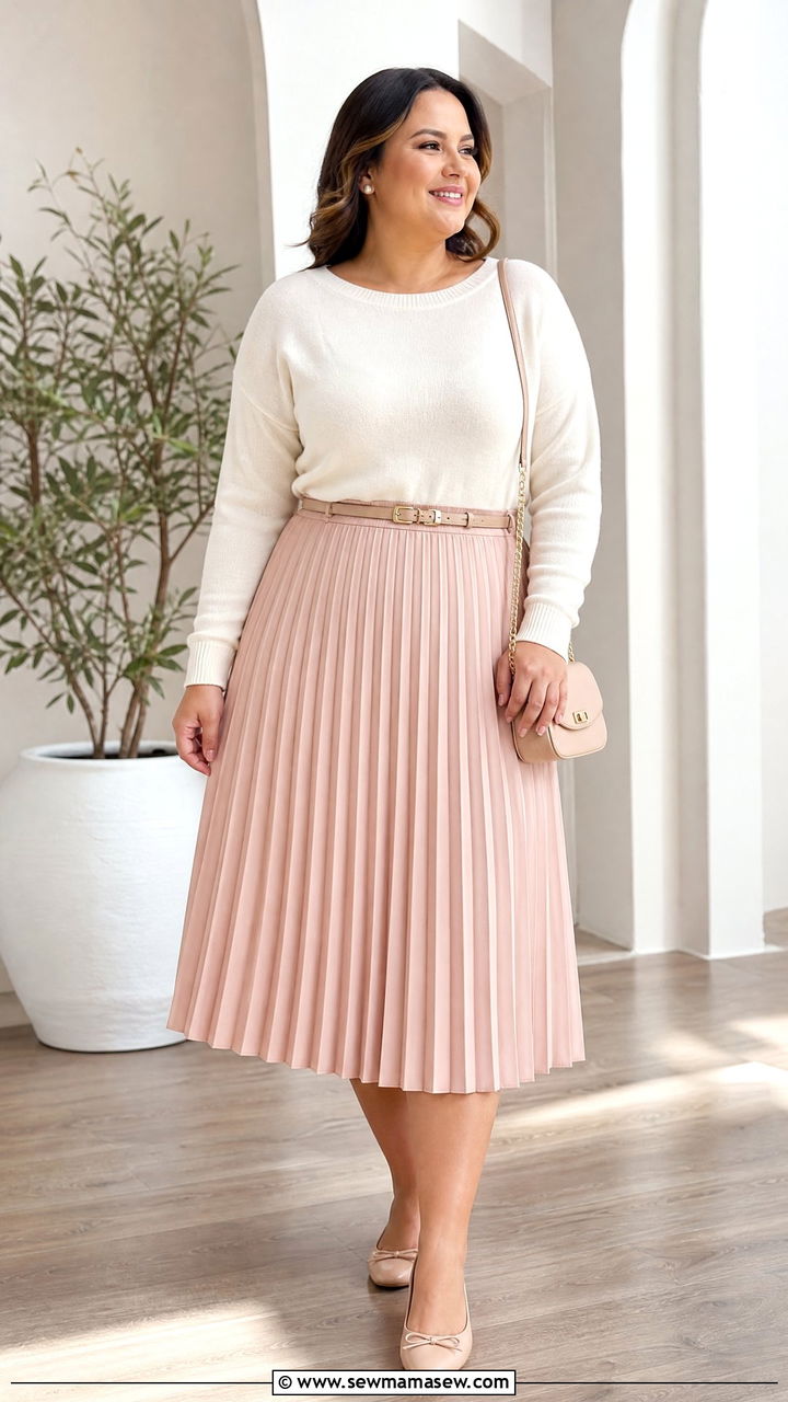 Plus Size Pleated Skirt And Sweater Outfit - 20 plus size easter outfit ideas