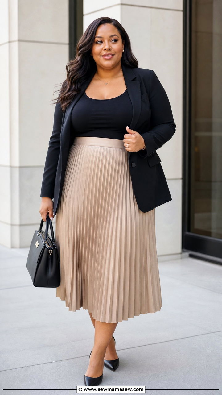 Plus Size Pleated Skirt With Blazer - 20 plus size pleated skirt outfit ideas