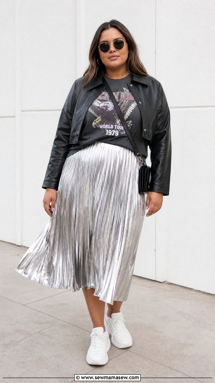 Plus Size Pleated Skirt With Graphic Tee - 20 plus size pleated skirt outfit ideas
