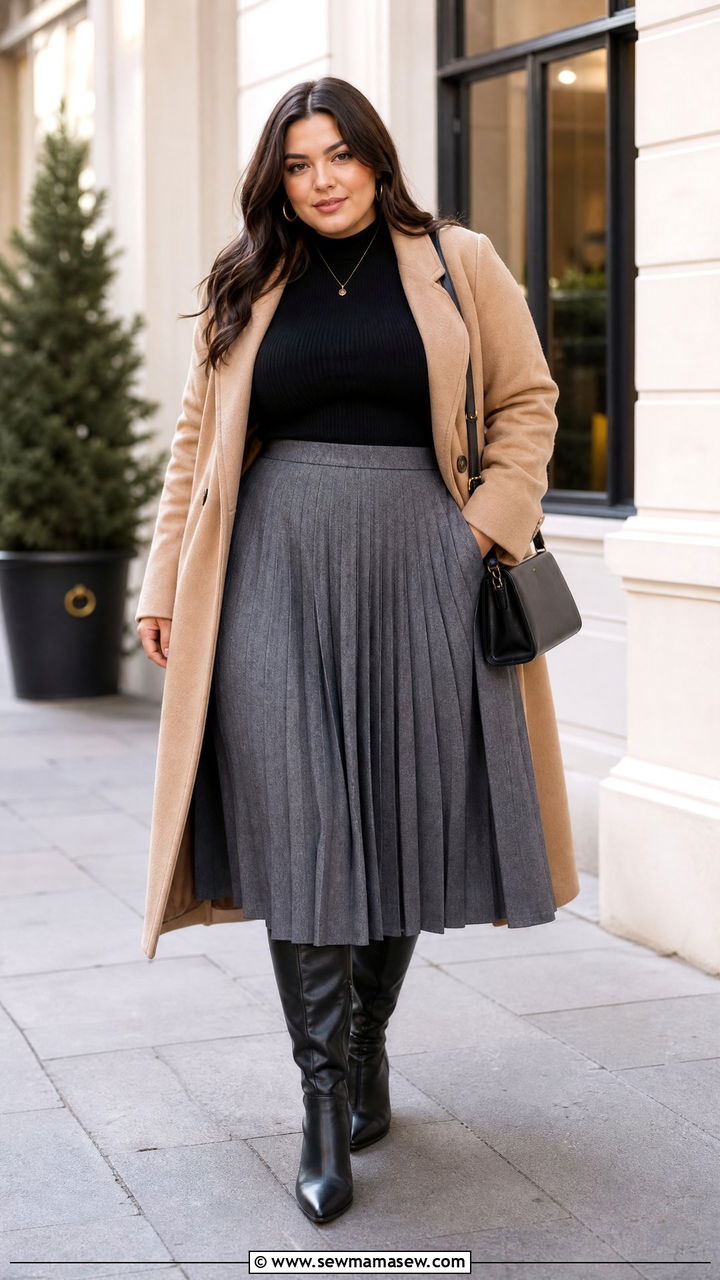 Plus Size Pleated Skirt With Knee High Boots - 20 plus size pleated skirt outfit ideas
