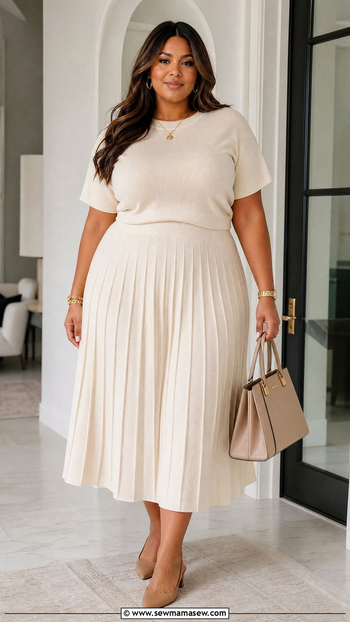 Plus Size Pleated Skirt With Matching Set - 20 plus size pleated skirt outfit ideas