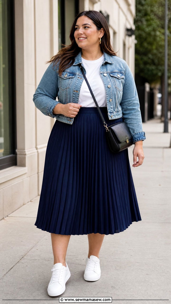 Plus Size Pleated Skirt With Sneakers - 20 plus size pleated skirt outfit ideas
