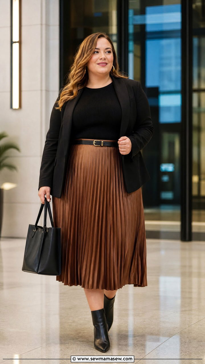 Plus Size Pleated Skirt Work Outfit - 20 plus size fall outfit ideas for work