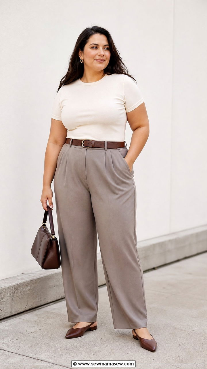 Plus Size Pleated Trousers Outfit - 20 plus size trousers outfit ideas