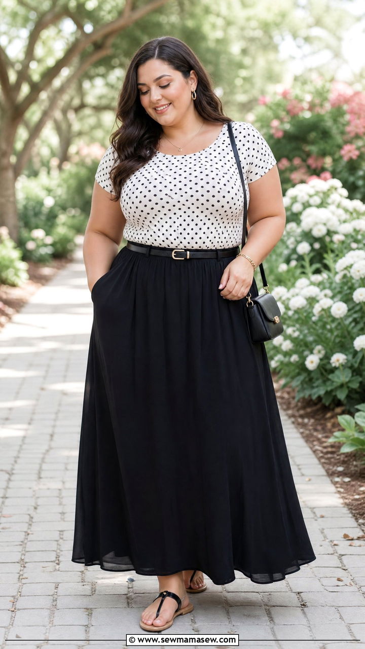 Plus Size Polka Dot Top With Maxi Skirt - 20 plus size polka dot top outfit ideas