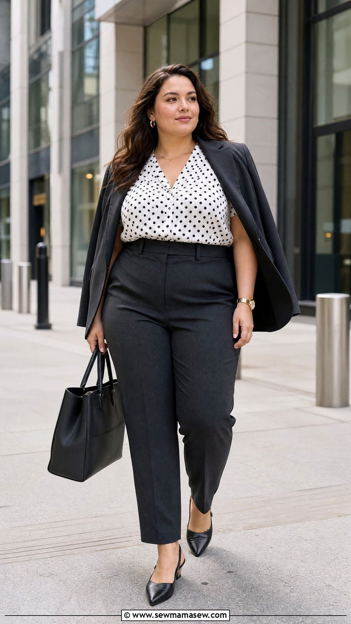 Plus Size Polka Dot Top With Suit Pants - 20 plus size polka dot top outfit ideas