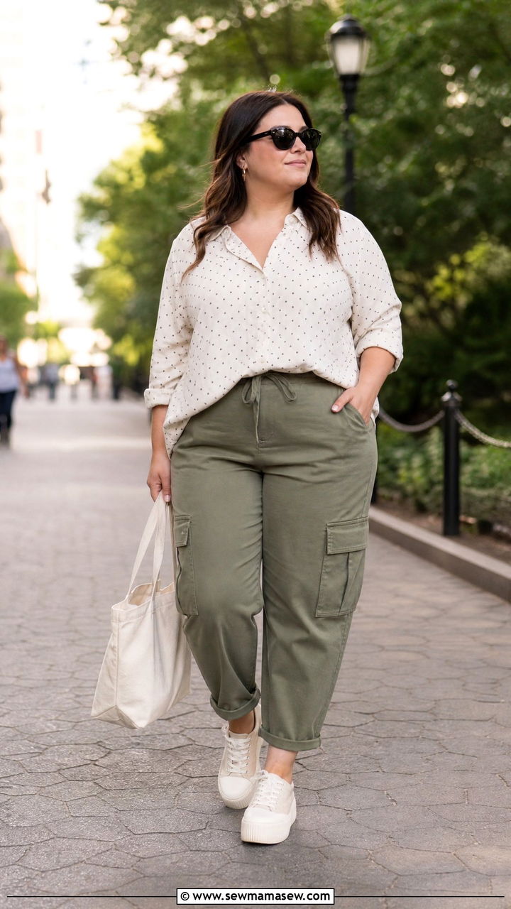 Plus Size Polka Dot Top With Utility Pants - 20 plus size polka dot top outfit ideas
