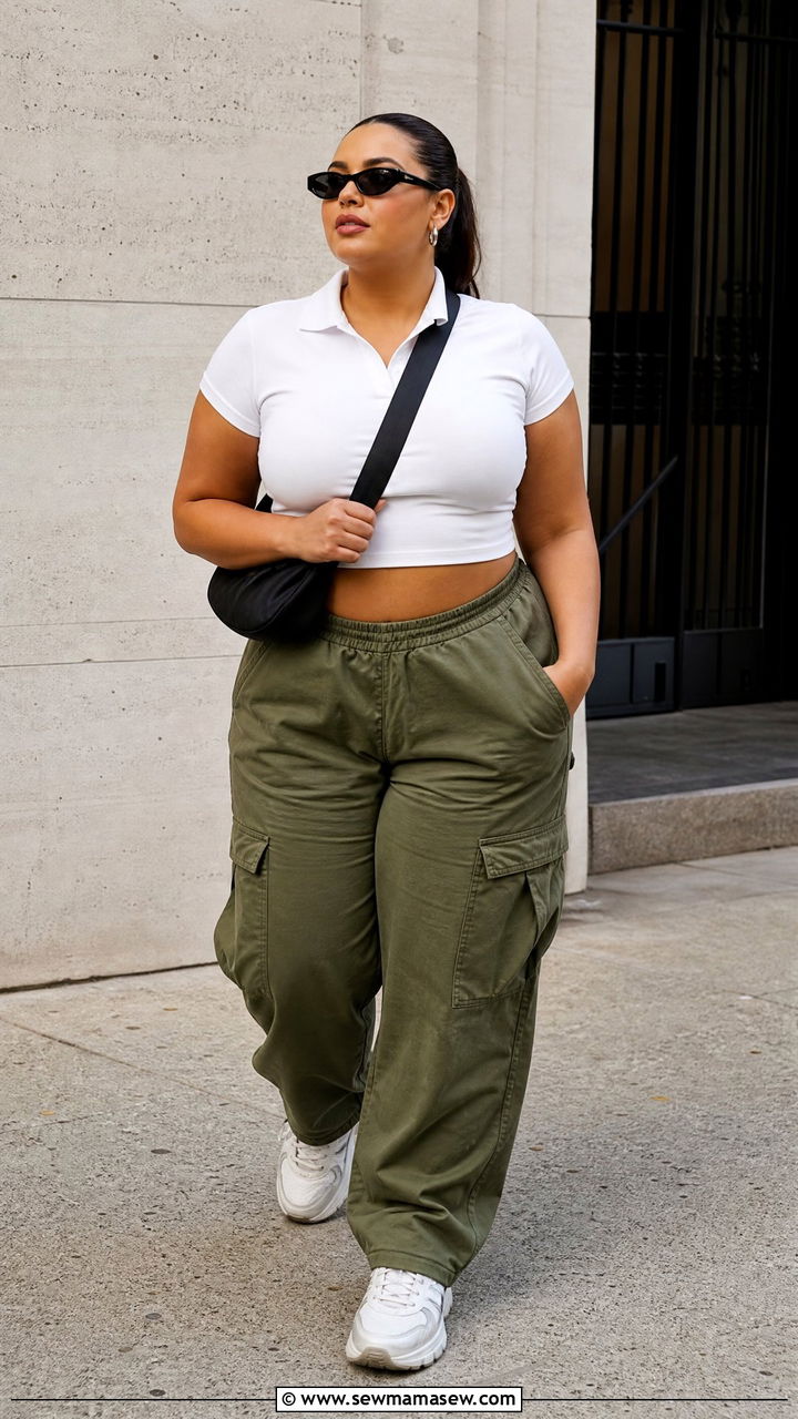 Plus Size Polo Top With Cargo Pants - 20 plus size polo top outfit ideas