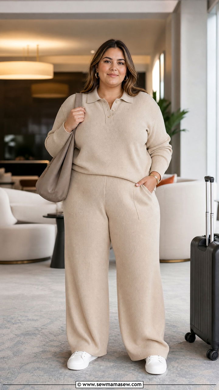 Plus Size Polo Top With Matching Knit Pants - 20 plus size polo top outfit ideas