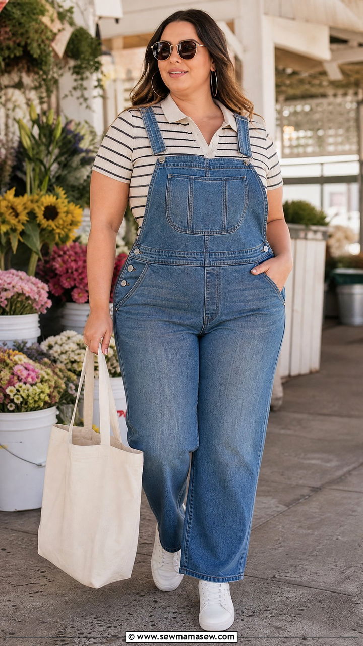 Plus Size Polo Top With Overalls - 20 plus size polo top outfit ideas