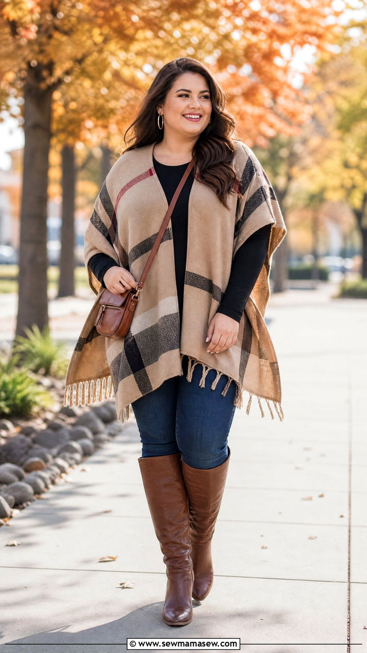 Plus Size Poncho With Skinny Jeans - 20 plus size cozy fall outfits
