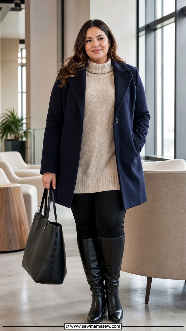 Plus Size Ponte Pants And Tunic Sweater Work Outfit - 20 plus size winter outfit ideas for work