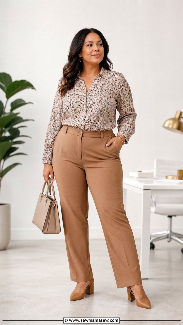 Plus Size Printed Blouse Outfit - 20 plus size office tops outfit ideas
