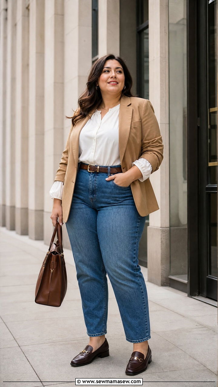 Plus Size Puff Sleeve Blouse With A Blazer And Jeans - 20 plus size puff sleeve blouse outfit ideas