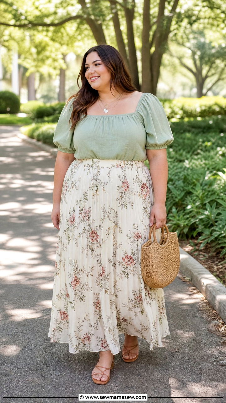 Plus Size Puff Sleeve Blouse With A Maxi Skirt - 20 plus size puff sleeve blouse outfit ideas